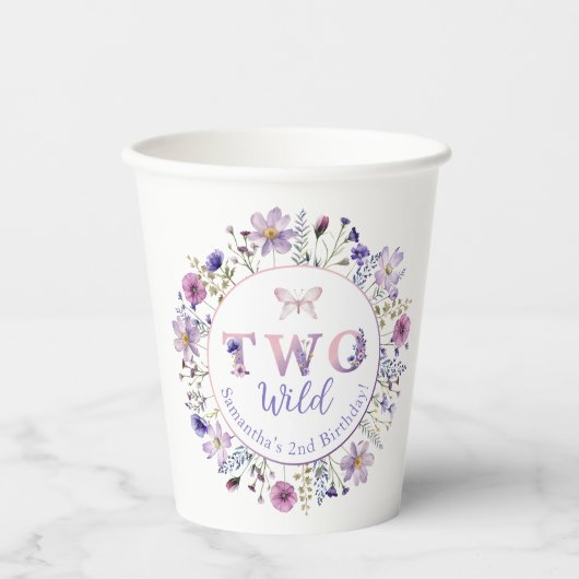 Twee wilde bloemen 2e verjaardag partij cups papieren bekers (Voorkant)