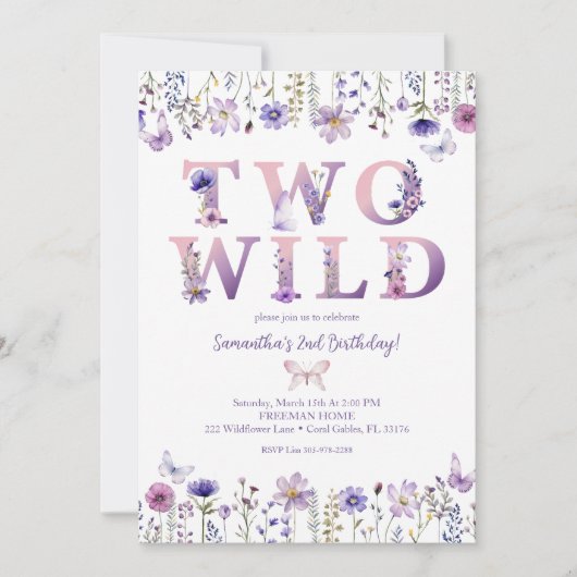 Twee wilde bloemen tweede verjaardag uitnodiging (Voorkant)