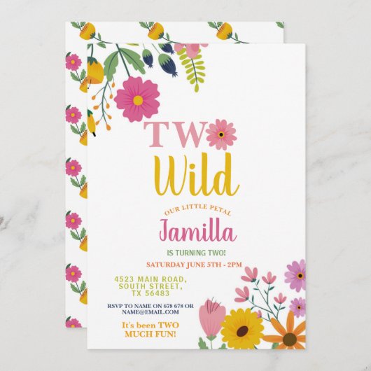 Twee Wilde Bloemen Verjaardag 2e Feestblaadjes Mei Kaart (Voorkant / Achterkant)