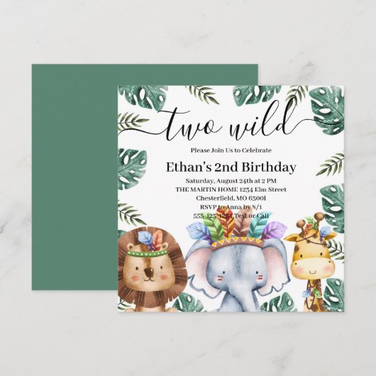 Twee Wilde Bogen Dieren Bossen 2e verjaardag Invi Kaart (Voorkant / Achterkant)