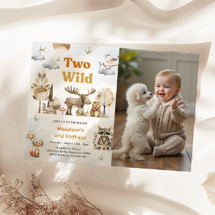 Twee wilde bosdieren 2e verjaardagsfeest foto kaart