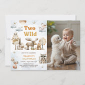 Twee wilde bosdieren 2e verjaardagsfeest foto kaart (Voorkant)