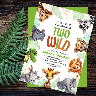 Twee Wilde Cute Safari Dier Kind 2e Verjaardag Kaart