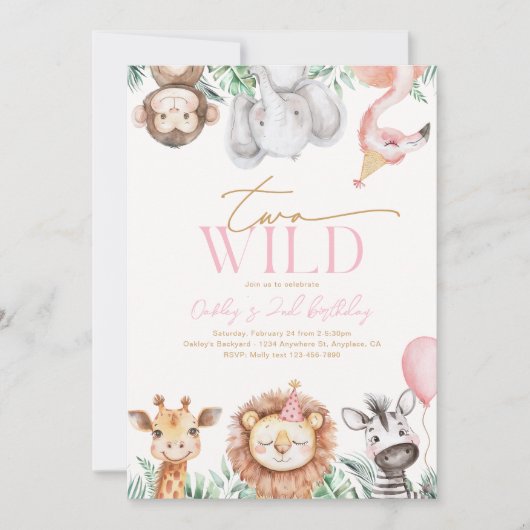 Twee wilde dieren feest uitnodiging (Voorkant)