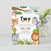 Twee wilde dieren tweede 2e verjaardag uitnodiging (Staand voorkant)