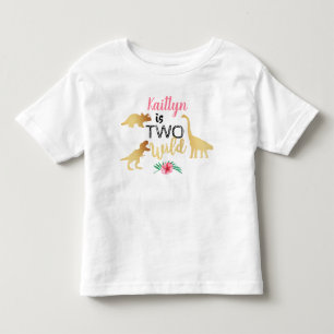 Twee Wilde Dinosaur Meisjes 2de Verjaardag Kinder Shirts