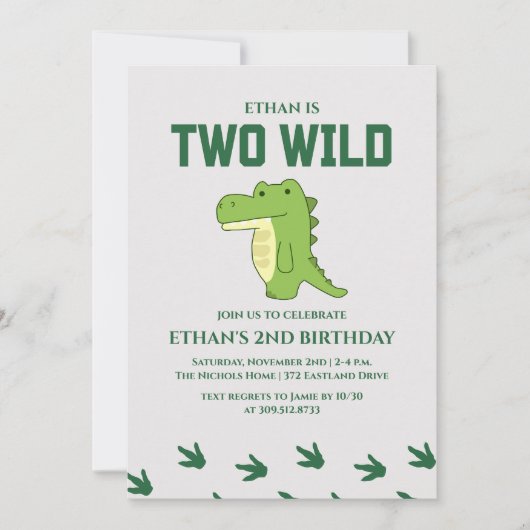 Twee Wilde Dinosaurus 1e Verjaardag Party Uitnodig Kaart (Voorkant)