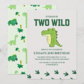 Twee Wilde Dinosaurus 1e Verjaardag Party Uitnodig Kaart (Voorkant / Achterkant)