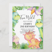 Twee Wilde Dinosaurus 2de Verjaardagsfeest Uitnodi Kaart (Voorkant)