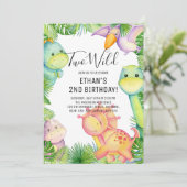 Twee Wilde Dinosaurus 2de Verjaardagsfeest Uitnodi Kaart (Staand voorkant)