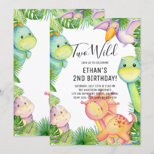 Twee Wilde Dinosaurus 2de Verjaardagsfeest Uitnodi Kaart