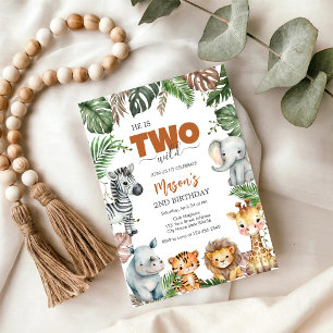 Twee wilde feestbeesten kinderen 2de verjaardag kaart