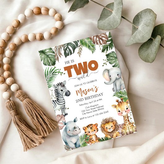 Twee wilde feestbeesten kinderen 2de verjaardag kaart