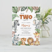Twee wilde feestbeesten kinderen 2de verjaardag kaart (Staand voorkant)