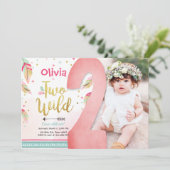 Twee wilde feestuitnodiging 2e verjaardag meisje b kaart (Staand voorkant)