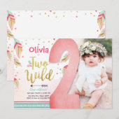 Twee wilde feestuitnodiging 2e verjaardag meisje b kaart (Voorkant / Achterkant)
