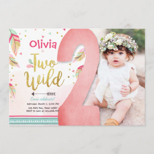 Twee wilde feestuitnodiging 2e verjaardag meisje b kaart