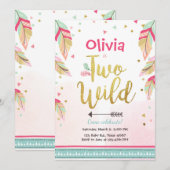 Twee wilde feestuitnodiging 2e verjaardag meisje b kaart (Voorkant / Achterkant)