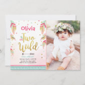 Twee wilde feestuitnodiging 2e verjaardag meisje b kaart (Voorkant)