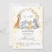 Twee wilde gouden oerwoud safari dierenfeest kaart (Voorkant)