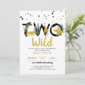Twee wilde gouden safari-verjaardagsuitnodiging kaart (Staand voorkant)
