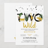 Twee wilde gouden safari-verjaardagsuitnodiging kaart (Voorkant / Achterkant)