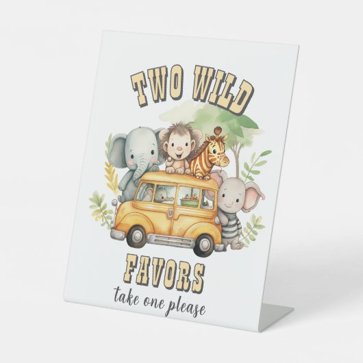 Twee Wilde Jongens Verjaardag Safari Dieren Reclamebord Met Voetstuk (Voorkant)