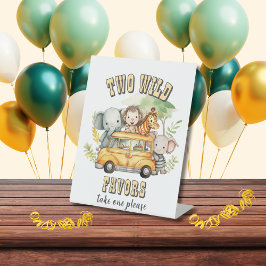 Twee Wilde Jongens Verjaardag Safari Dieren Reclamebord Met Voetstuk