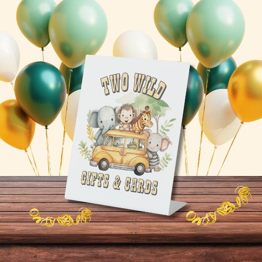 Twee Wilde Jongens Verjaardag Safari Dieren Reclamebord Met Voetstuk