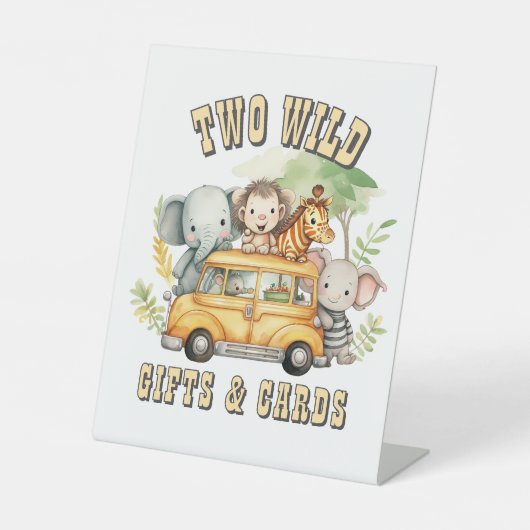 Twee Wilde Jongens Verjaardag Safari Dieren Reclamebord Met Voetstuk (Voorkant)