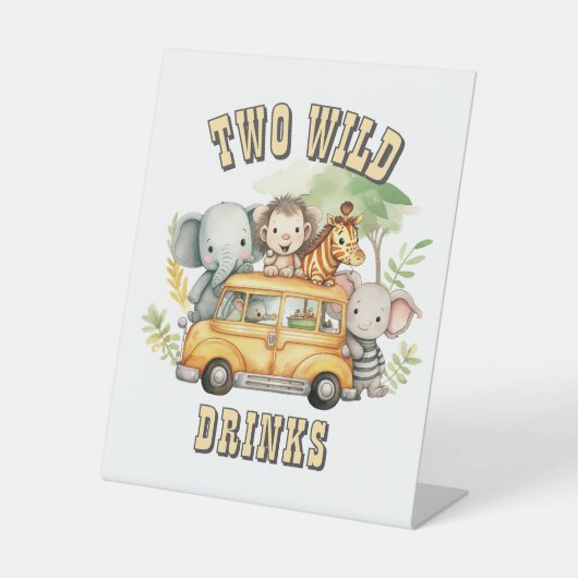 Twee Wilde Jongens Verjaardag Safari Dieren Reclamebord Met Voetstuk (Voorkant)