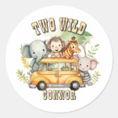Twee Wilde Jongens Verjaardag Safari Dieren Ronde Sticker (Voorkant)