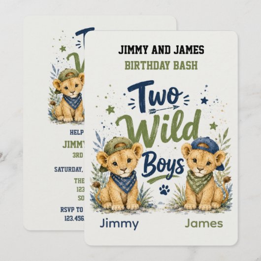 Twee Wilde Jongens Verjaardagsfeest Kaart (Voorkant / Achterkant)