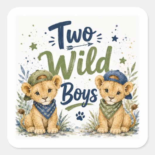 Twee Wilde Jongens Verjaardagsfeest Vierkante Sticker (Voorkant)