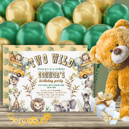 Twee wilde jungle dier verjaardagsfeest uitnodigin kaart