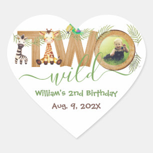 Twee Wilde Jungle Dieren Houten Giraffe Zebra Foto Hart Sticker