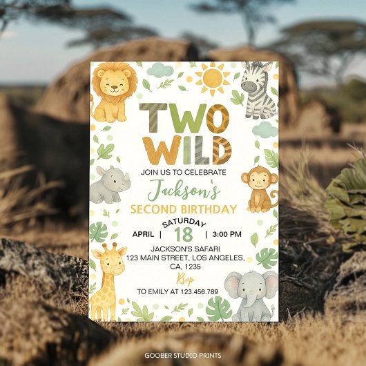 Twee Wilde Jungle Dieren Safari 2e Verjaardag Kaart