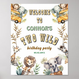 Twee wilde jungle eerste verjaardagsfeest welkomst poster