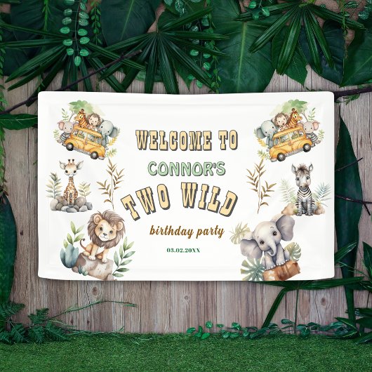 Twee wilde jungle safari 2e verjaardag Banner