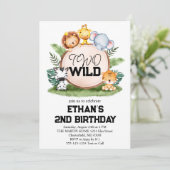 Twee wilde jungle safari dieren 2e verjaardagsfees kaart (Staand voorkant)