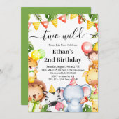 Twee Wilde Jungle Safari Dieren 2e Verjaardagsfees Kaart (Voorkant / Achterkant)