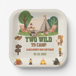 Twee wilde kampeer safari bos 2de verjaardag papieren bordje