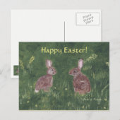 Twee wilde konijnen in gras Happy Easter Briefkaar Feestdagenkaart (Voorkant / Achterkant)