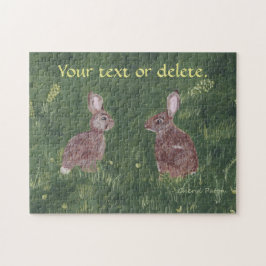 Twee wilde konijntjes in gras Jouw tekst Puzzels