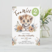 Twee Wilde Leeuw Sage Groene Ballon 2e Verjaardag  Kaart (Staand voorkant)