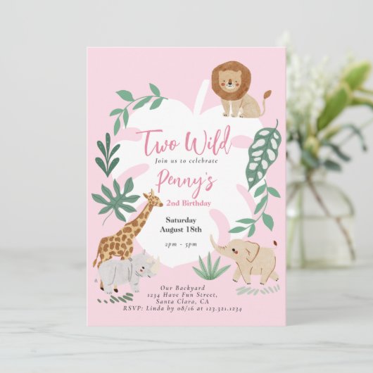 Twee Wilde Meisje 2e Verjaardag Uitnodiging (Staand voorkant)