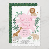 Twee Wilde Meisje 2e Verjaardag Uitnodiging (Voorkant / Achterkant)
