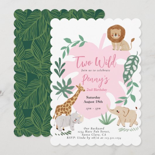 Twee Wilde Meisje 2e Verjaardag Uitnodiging (Voorkant / Achterkant)