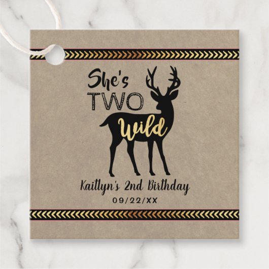Twee Wilde Meisjes Woodland Deer 2e verjaardag Bedankjes Labels (Voorkant)