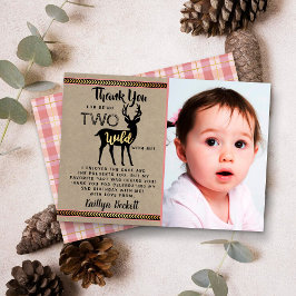 Twee wilde meisjes Woodland Deer 2e verjaardag Fot Bedankkaart